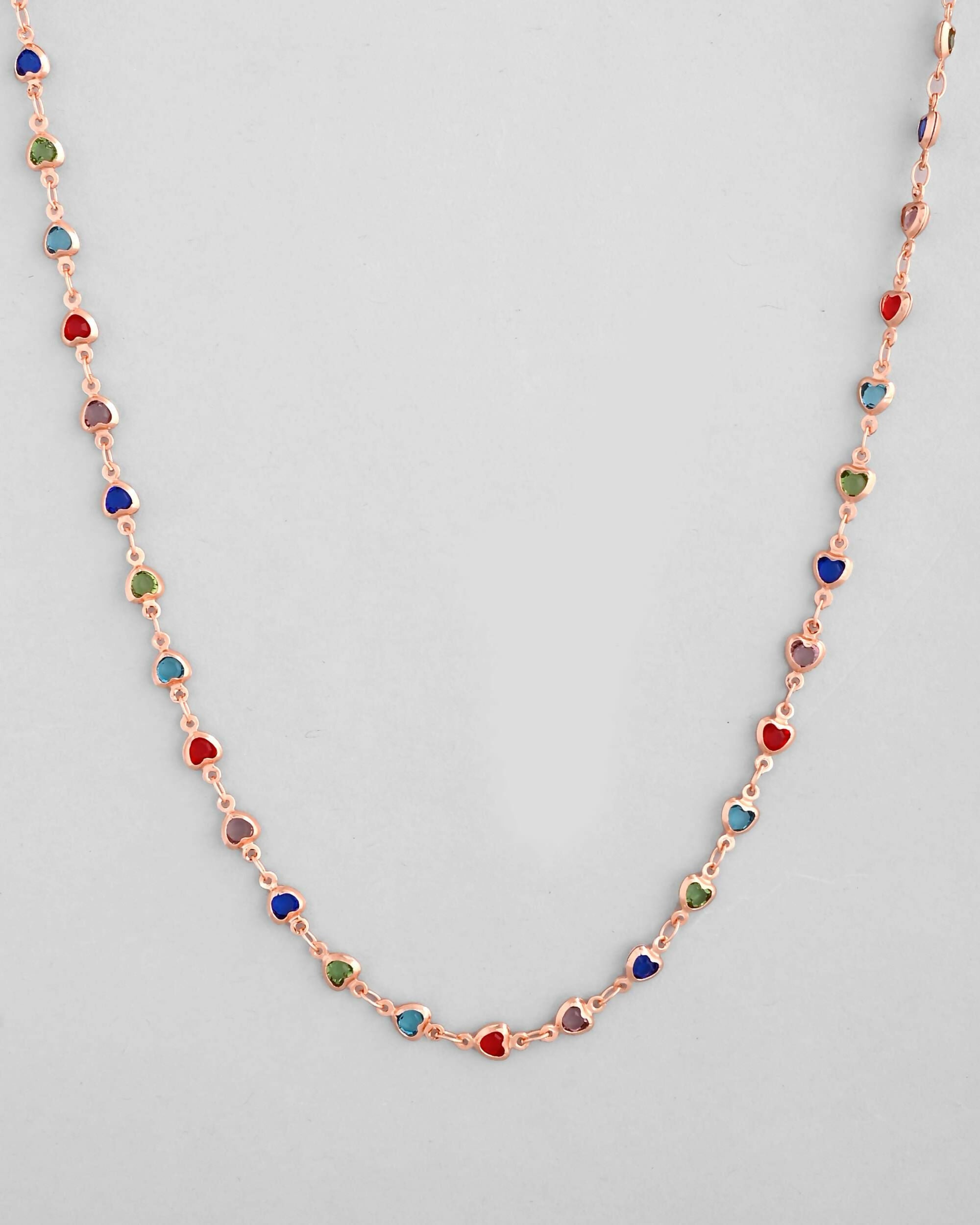 VOJ Gold-Polished Chain For Women With Multi Colour Hearts | Grocsy