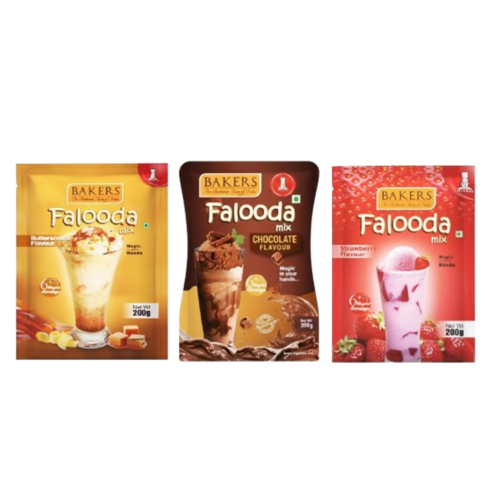 BAKERS Falooda Mix Powder - Chocolate, Butterscotch and Strawberry | Grocsy