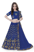Dwiden Royal Blue Baby Doll Tafetta Sattin Semi-Stitched Girl's Lehenga Choli | Grocsy