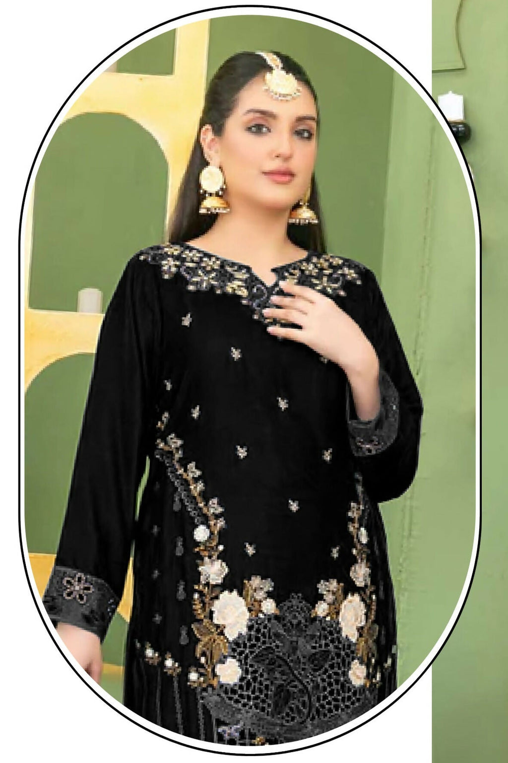 Anaita Black Velvet Suit with Embroidery Sequence Work | Grocsy