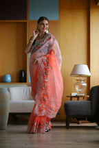 Vamsee Sanyogita Sanyogita - Orange Organza Saree | Grocsy