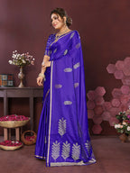 Joban Fashion Deep blue Floral Motifs Banarasi Silk Sarees | Grocsy