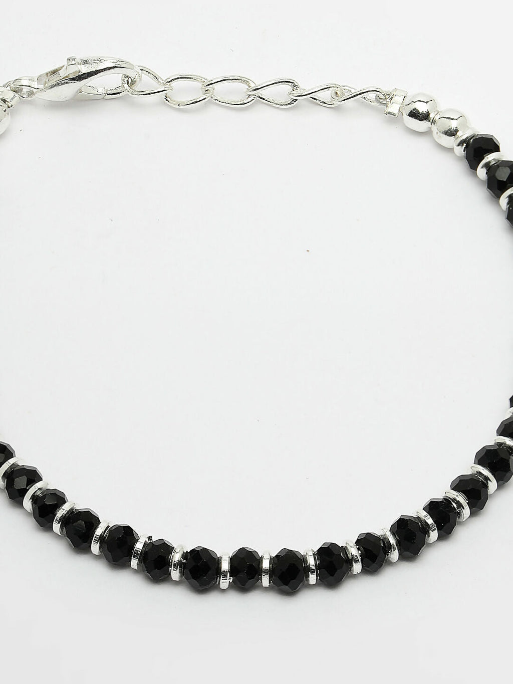 NVR Women Silver-Toned Black Brass Rhodium-Plated Link Bracelet
