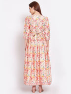 Myshka Women's Multi Printed Cotton Blend 3/4 Sleeve Squre Casual Dress | Grocsy