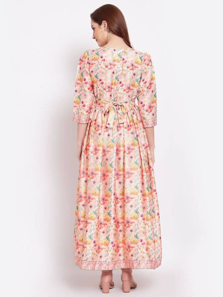 Myshka Women's Multi Printed Cotton Blend 3/4 Sleeve Squre Casual Dress | Grocsy