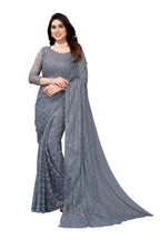Vamika Ethnic Fire Grey Pearls Net Saree | Grocsy