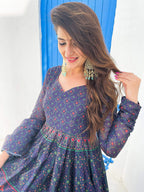 Partywear Designer Blue Chanderi Suit - Anbazaar | Grocsy