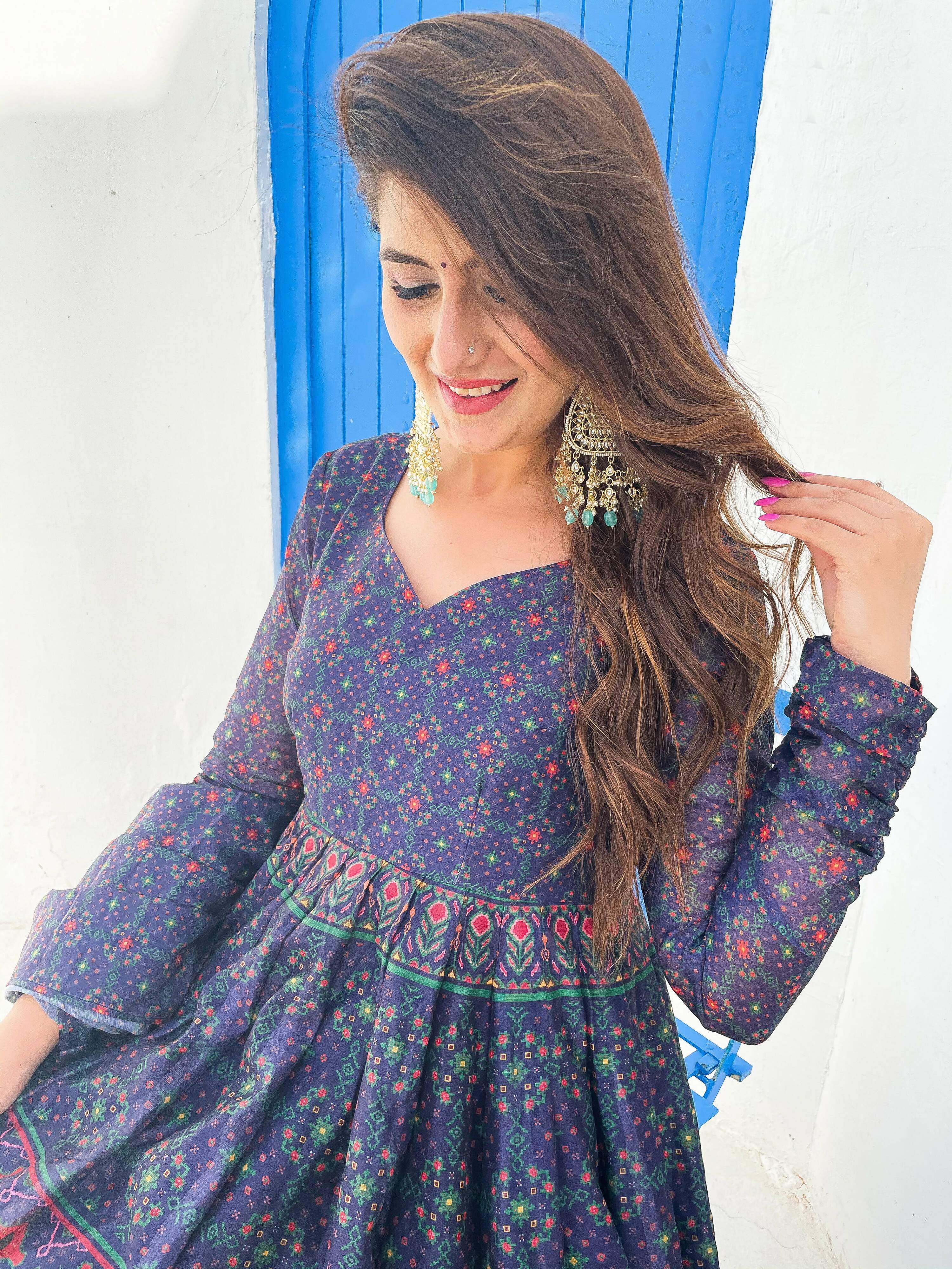 Partywear Designer Blue Chanderi Suit - Anbazaar | Grocsy