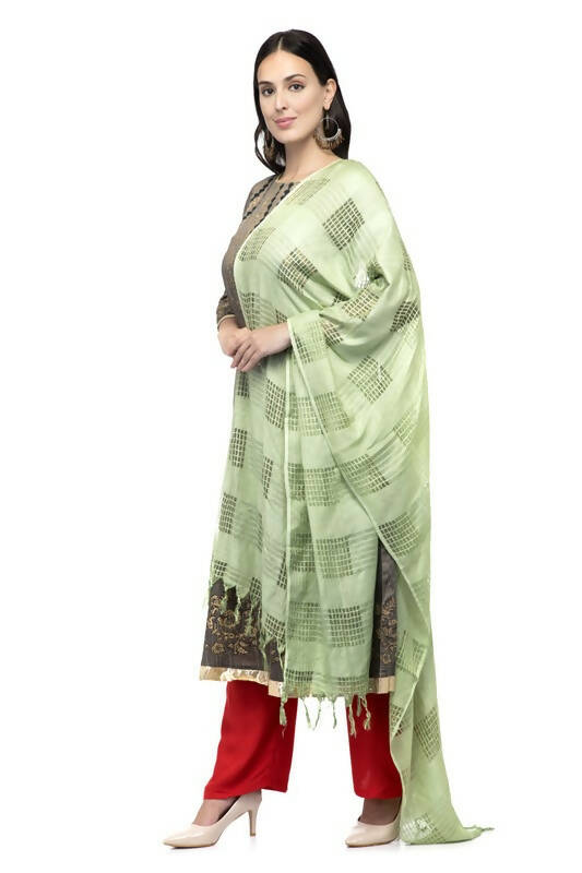 Mominos Fashion Moeza Window Design Pista Green Cotton Duppata | Grocsy