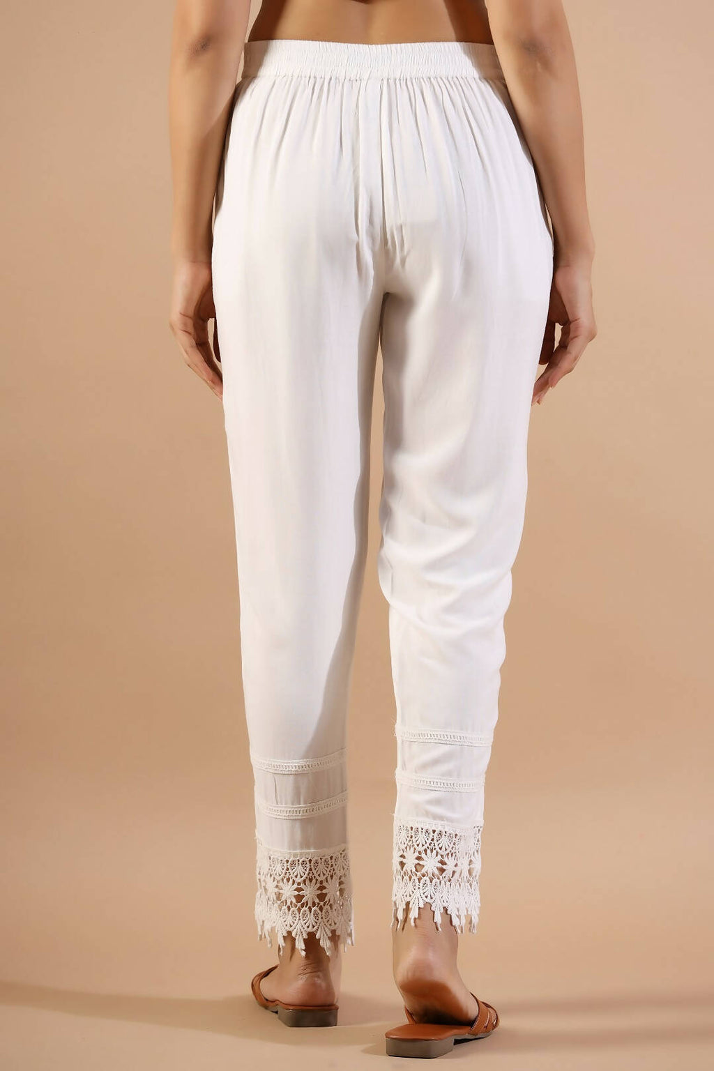 Juniper Women's White Rayon Solid Straight Pant | Grocsy