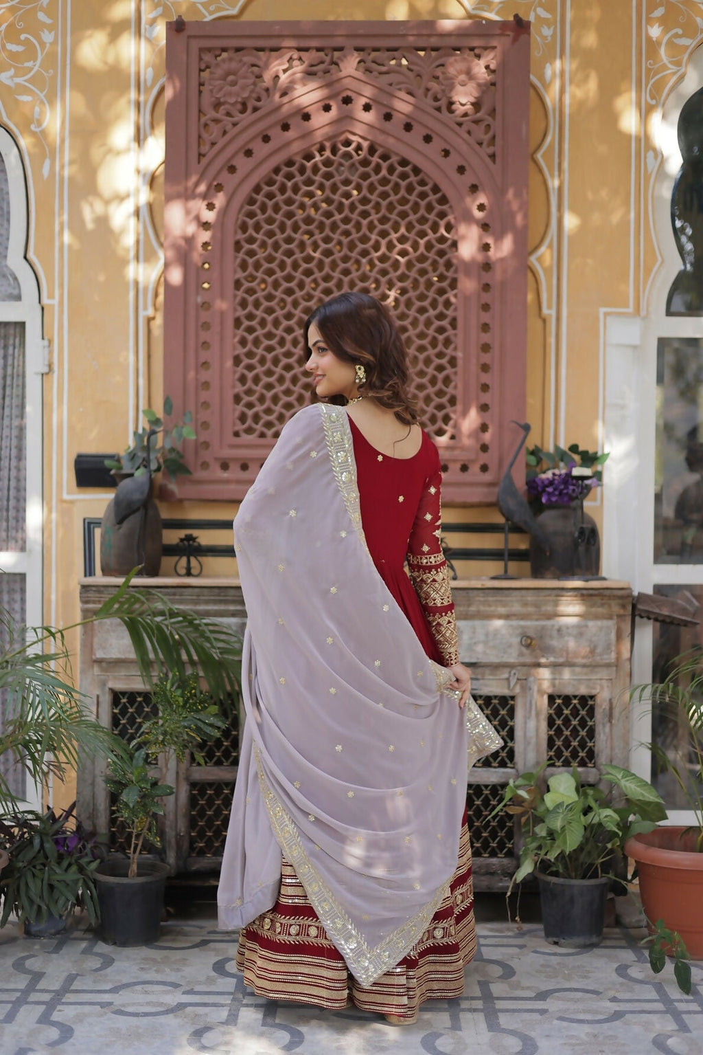 Joban Fashion Red Georgette Sequence Embroidery Work Kurta Set | Grocsy