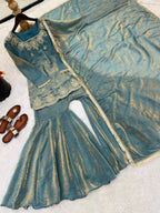 Teeya Creation Womens New Fancy Embroidery Sequence Work With Zarkan Diamond Work Teal Kurta Set | Grocsy
