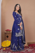 Joban Fashion Blue Georgette Embroidered Sharara Set | Grocsy