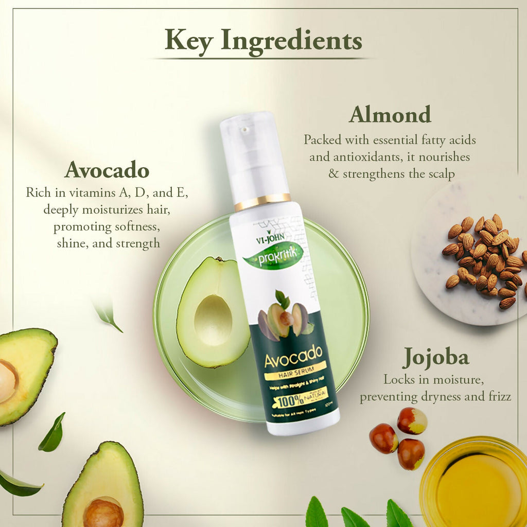 VI-JOHN Prakritik Avocado Hair serum Prevents dryness & Adds shine, 100% Natural Bio-Actives | Grocsy