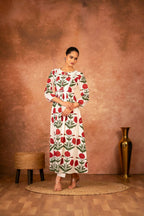 Joban Fashion Red Rose Floral Hand Block Printed Cotton Kurta Pant Set | Grocsy