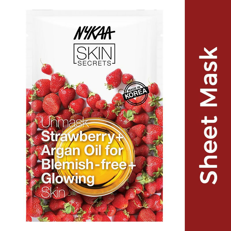 Nykaa Skin Secrets Exotic Indulgence Strawberry + Argan Oil Sheet Mask For Blemish - Free Skin | Grocsy