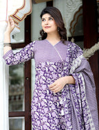 Miravan Women's Floral Block Printed Purple Angrakha Kurta And Palazzo With Dupatta Set | Grocsy