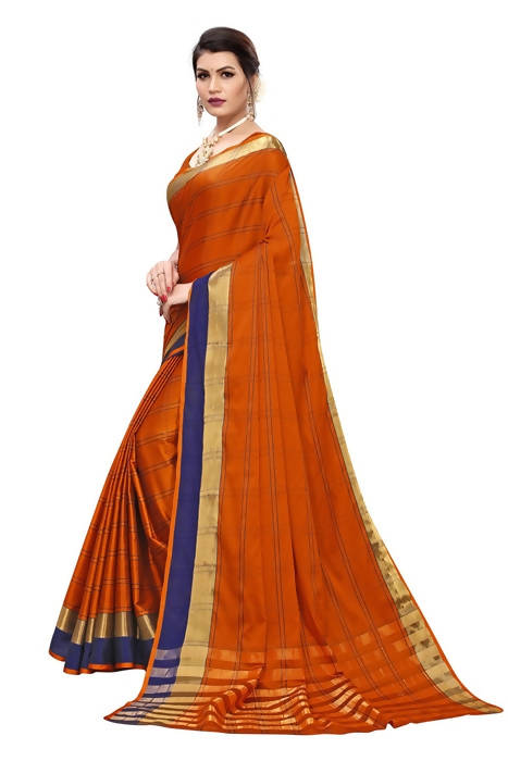 Vamika Orange Cotton Silk Weaving Saree (Rimi Checks Orange) | Grocsy