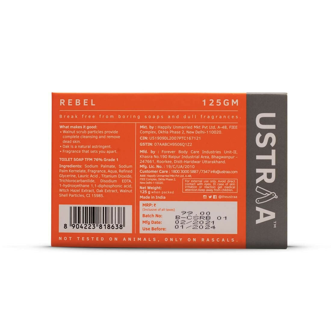 Ustraa Rebel Cologne Soap with Oak & Walnut, Triple-milled Soap, Mild Exfoliation with Walnut Granules | Grocsy