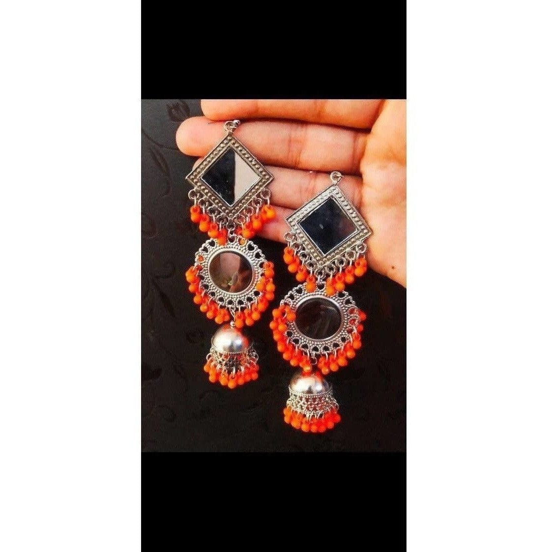 MS Fashion India Muskan Fancy Oxidized Mirror Jhumki Earrings | Grocsy