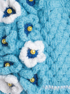 Chutput Kids Woollen Hand Knitted Pearl Embellished Floral Detailed Cap - Blue | Grocsy