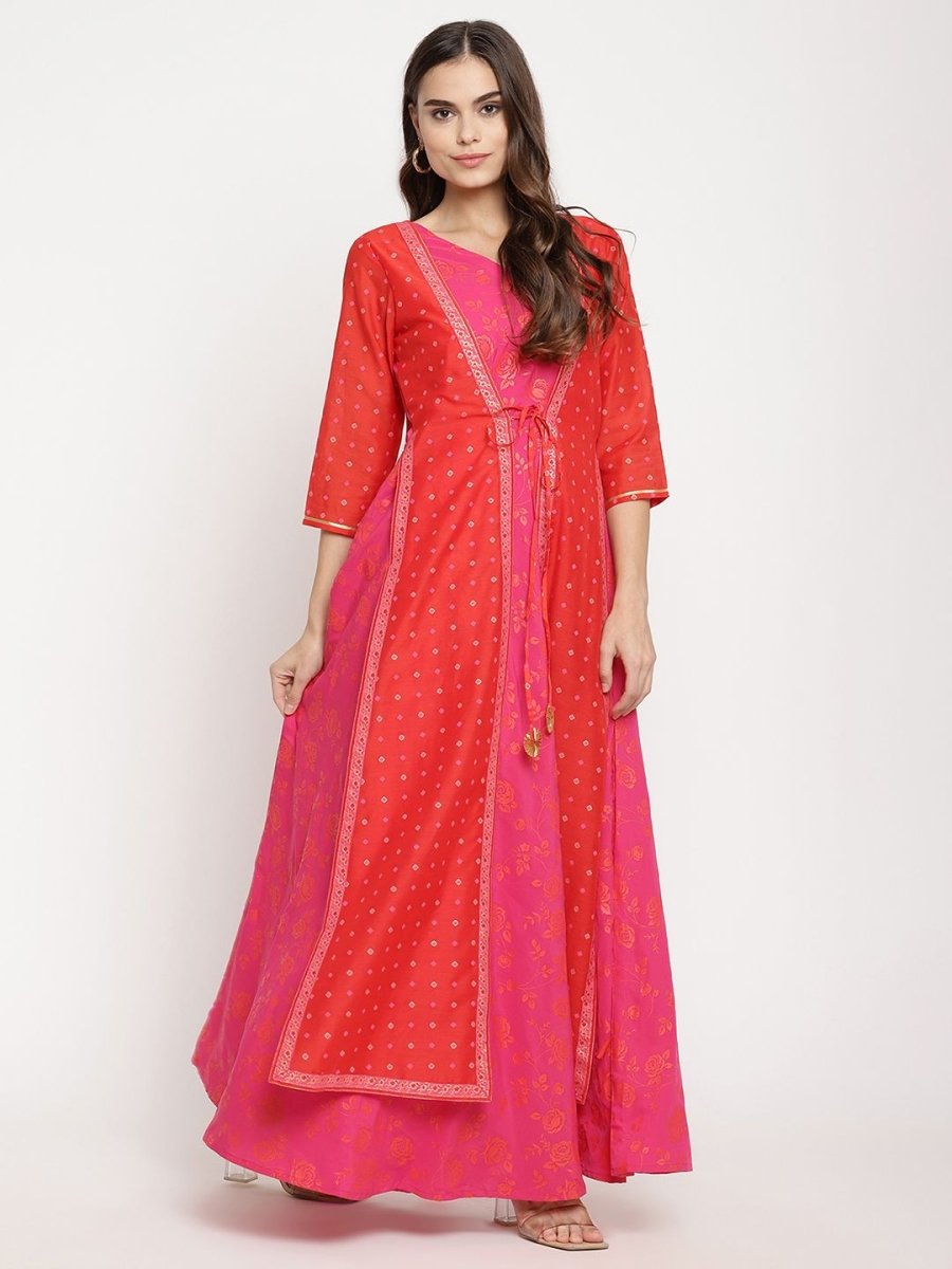 Ahalyaa Women Dark Pink Crepe Khari Print Dress | Grocsy