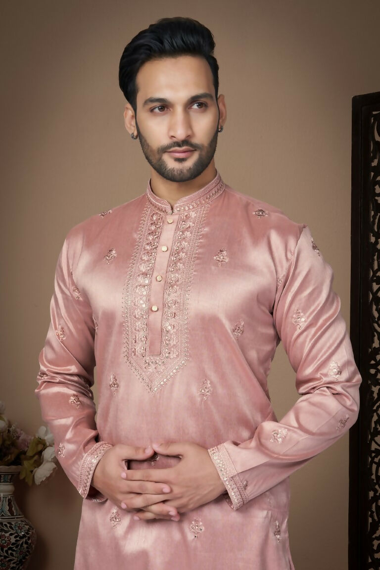 Functional Designer Men's Pech Heavy Super Silk Kurta With Pant - Rudra | Grocsy