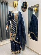 Teeya Creation Blue Color Chinon Silk Party Wear Trending Palazzo Set | Grocsy