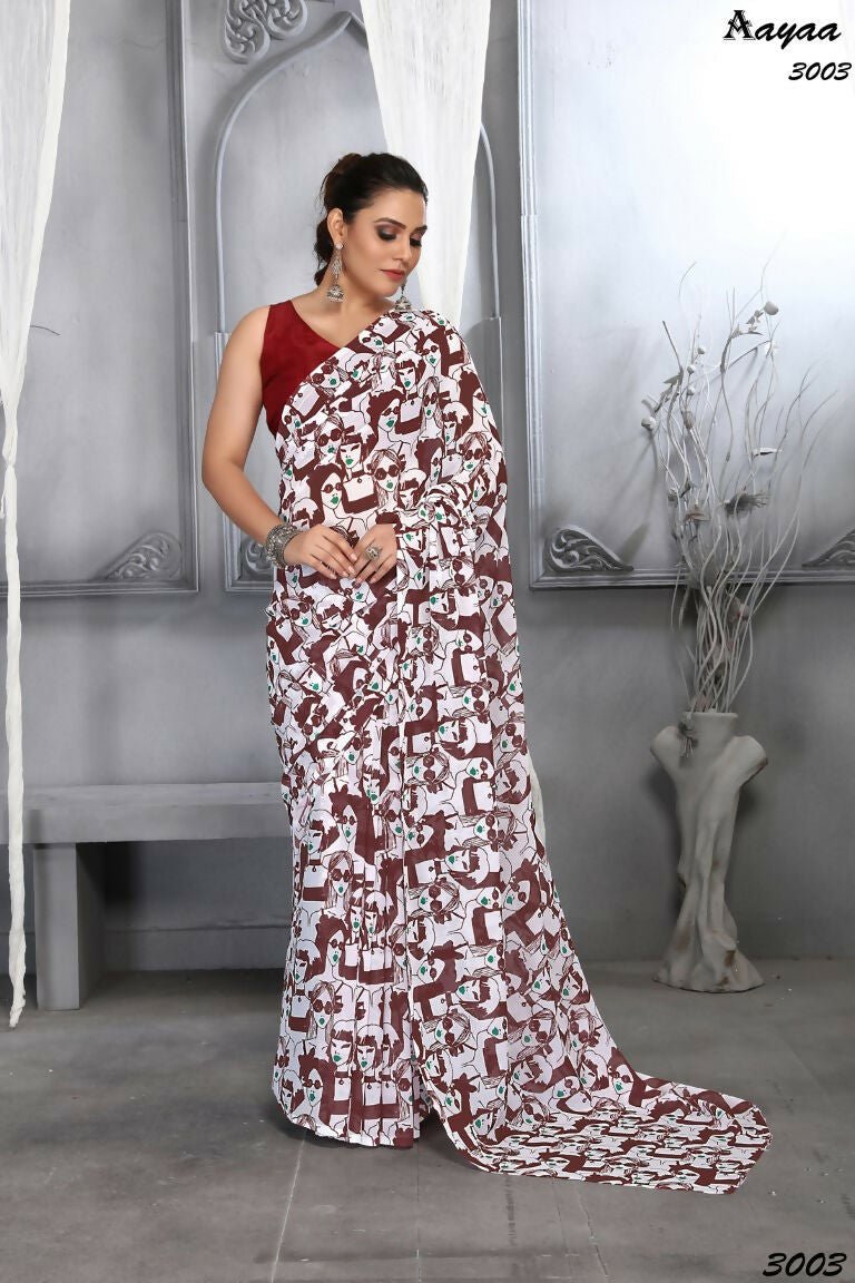 Aayaa Designer Printed Georgette Saree - Multi Color | Grocsy