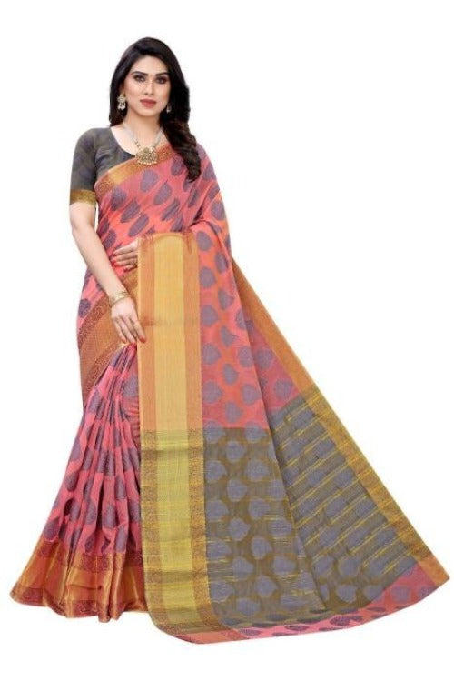 Vamika Pink Jari Work Cotton Silk Saree (RIDHIMA PINK) | Grocsy