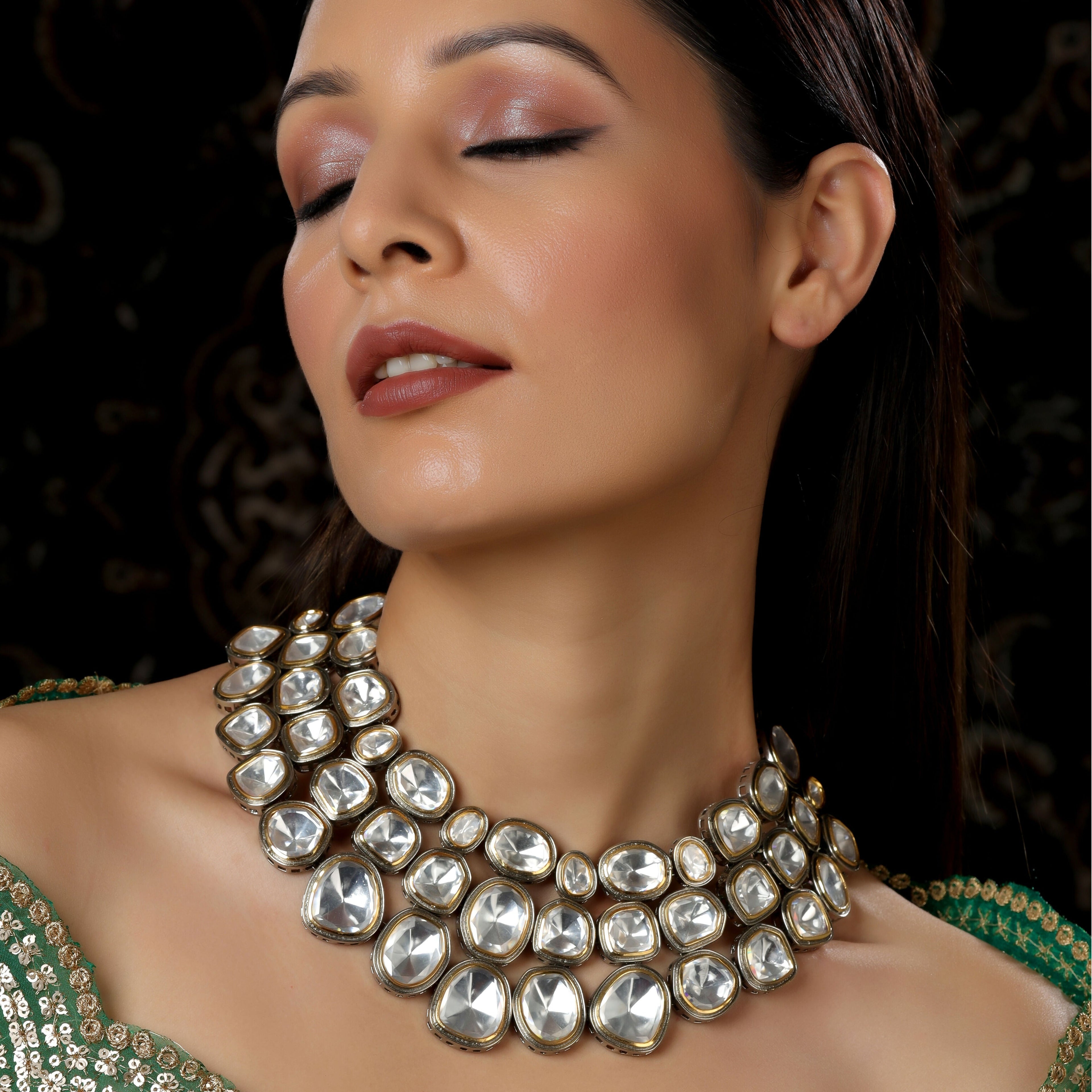 Maharani Layered Choker (Silver) - Ruby Raang | Grocsy