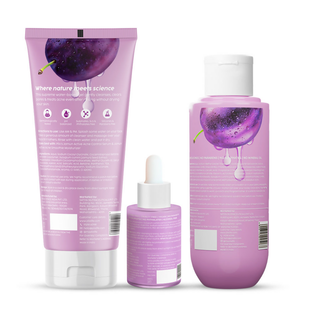 PLIX The Plant Fix Jamun Skincare With Cleanser, Body Wash & Active Acne Serum For Women & Men | Grocsy