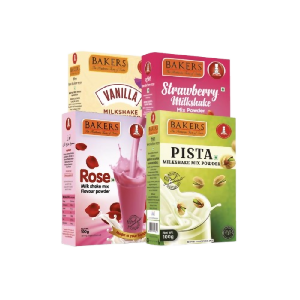 BAKERS Premium Milk Shake Mix - Vanilla, Rose, Pista & Strawberry | Grocsy