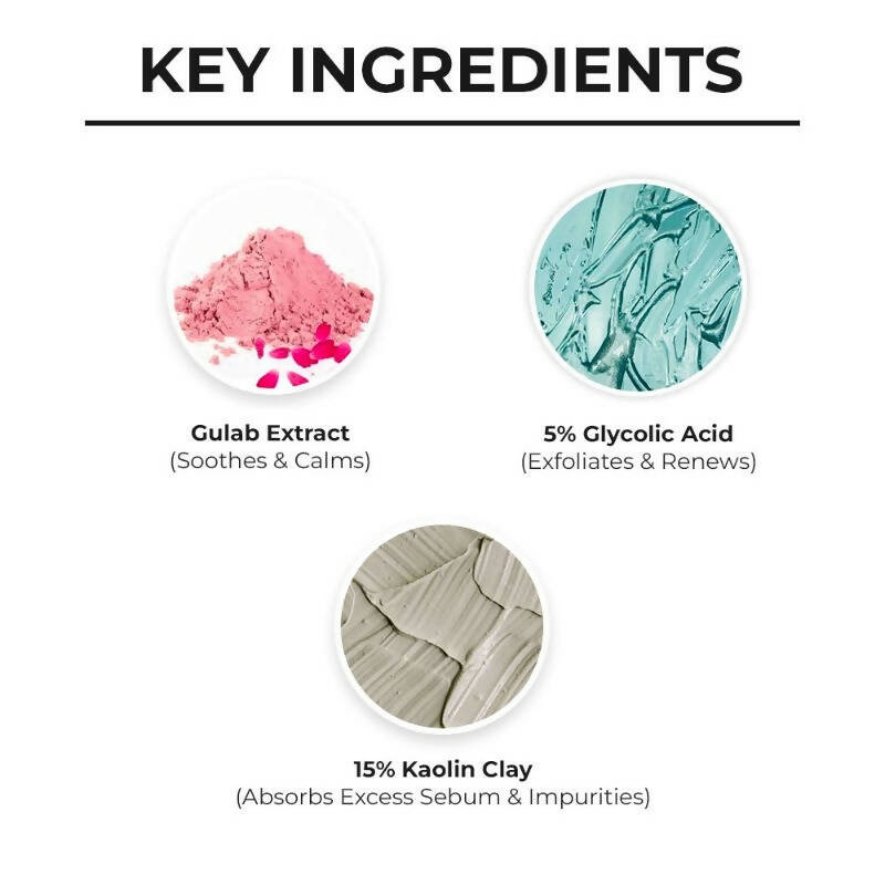 Dr. Sheth's Gulab & Glycolic Acid Face Mask Deep Exfoliating Face Pack For Even-toned Skin, For Normal to Oily Skin | Grocsy