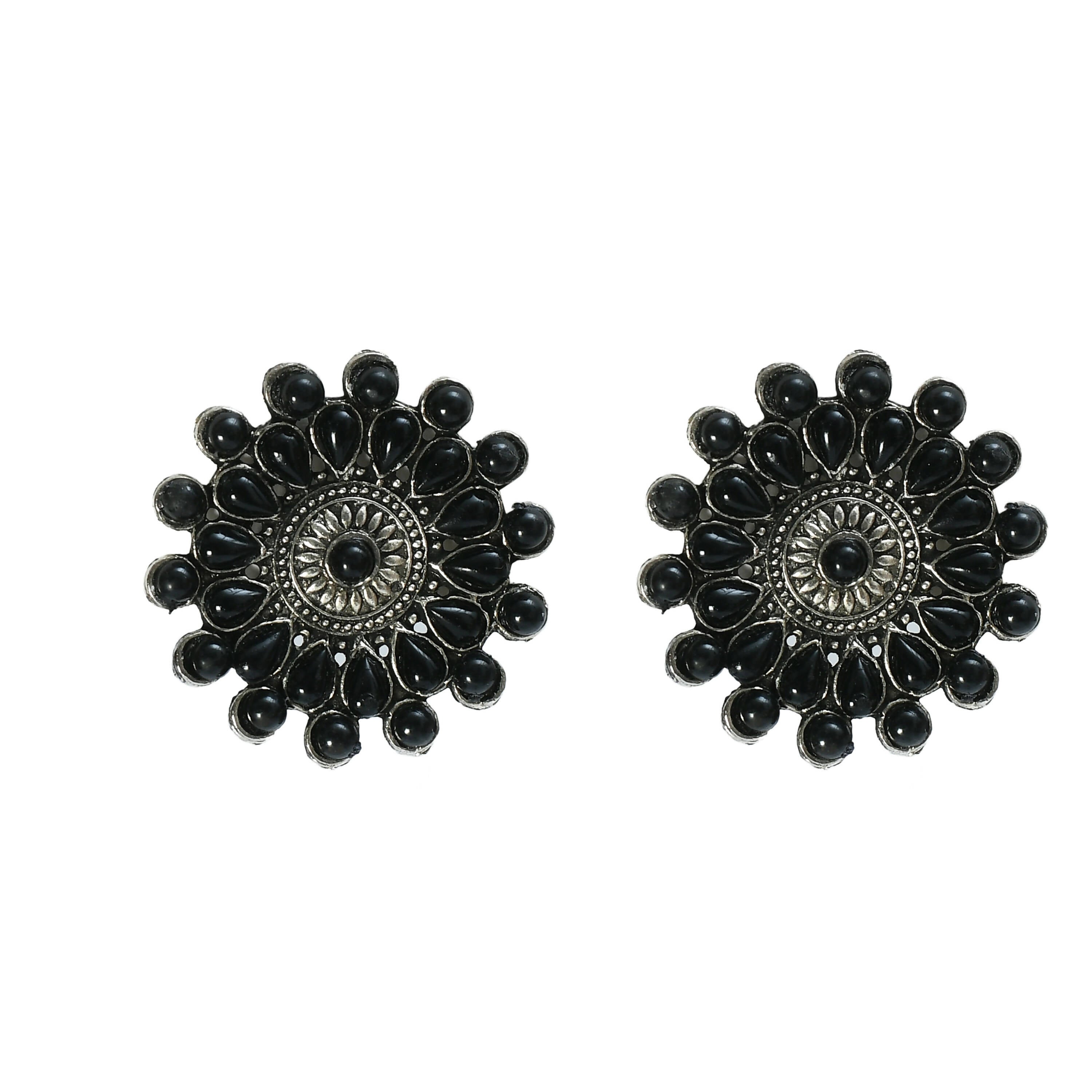 Mominos Fashion Johar Kamal Oxidised Silver-Plated Brass Finish Kundan Choker For Women (Black) | Grocsy