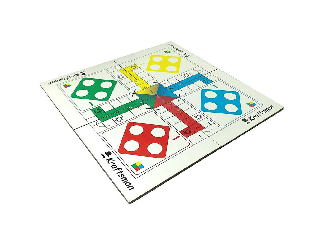 Kraftsman Wooden Portable Ludo Board Game for Kids and Adults (11?11 Inches) | Travel Pouch Included for Pawns and Dice | Grocsy