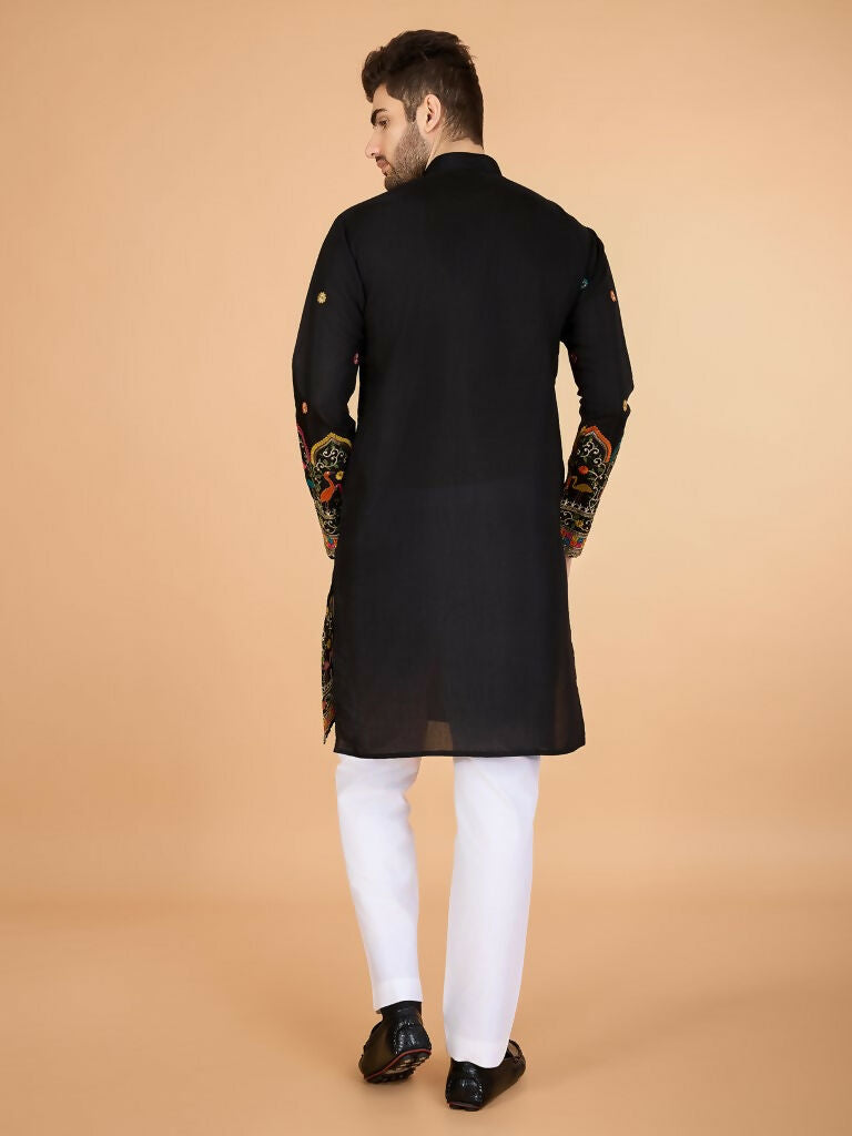 Vastranavya Black Exclusive Festival Wear Viscose Silk Thread & Sequence Embroidered Work Kurta | Grocsy