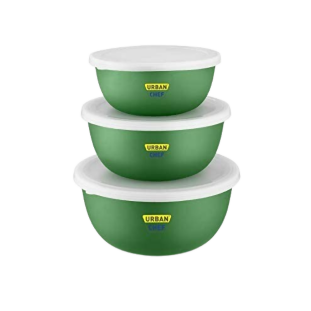Urban Chef Mixing Bowl Set of 3 Stainless Steel - Green | Grocsy