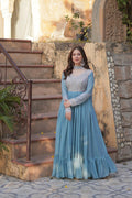 Joban Fashion Sky Blue Georgette Sequence Embroidery Work Kurta Set | Grocsy