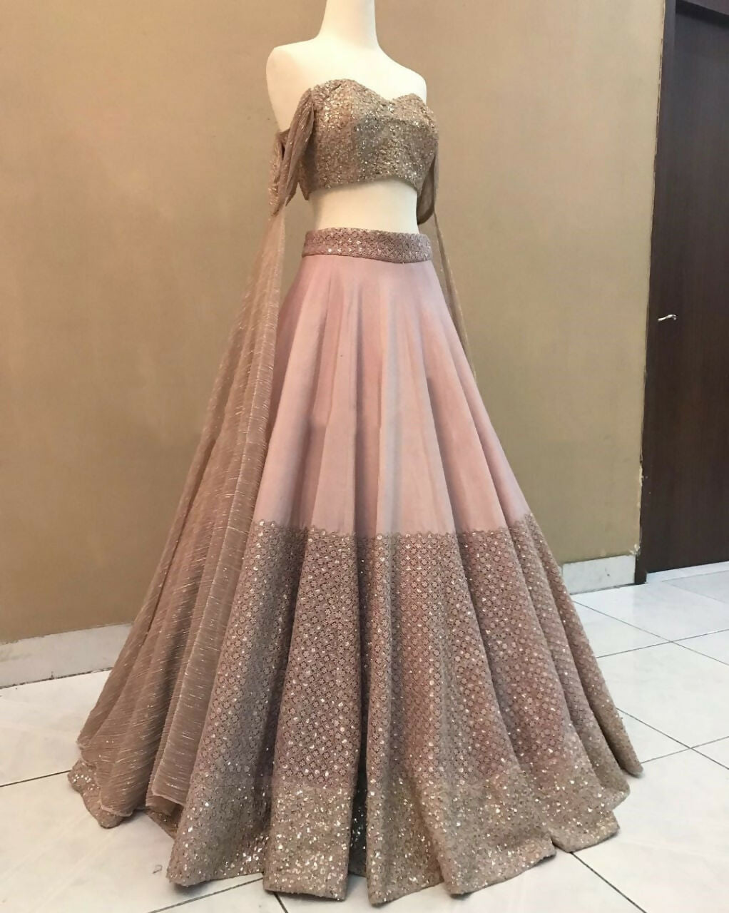 Jyoti Fashion Dusty Rose Pink Dori with Zari Thread Sequence Embroidery Cotton Silk Lehenga Choli with Dupatta | Grocsy