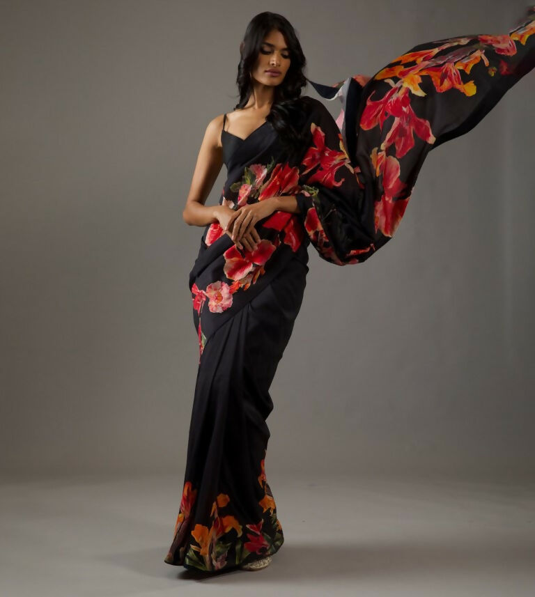 Partywear Designer Black Bright Moss Fancy Saree - Durga | Grocsy