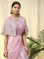 Light Lavendar Satin Solid Ready to wear Saree with stitched Blouse - Vanita | Grocsy