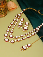 Ruby Raang 22k Gold Polished Red Meenakari Kundan Layered Necklace With Earrings & Maang Tikka | Grocsy