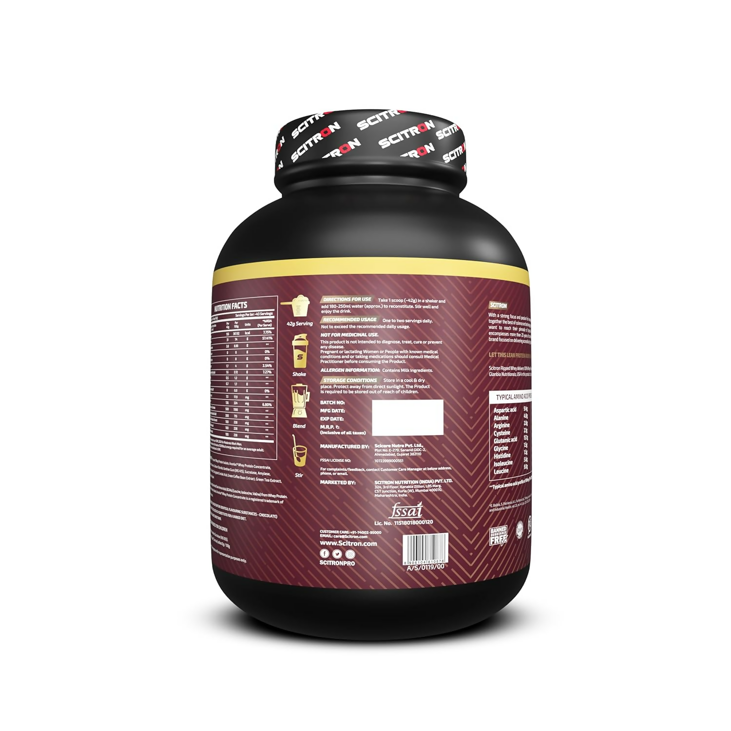 Scitron Ripped Whey Protein Powder Flavor Chocolate Fudge Brownie | Grocsy