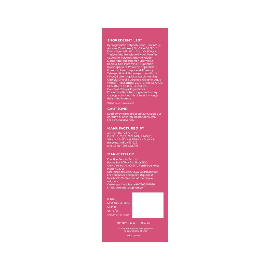Hyphen By Kriti Sanon Marshmallow Vitamin Infused Peptide Lip Balm, Hydrate & Moisturize, Smoothen Lips & Repair Moisture Barrier | Grocsy