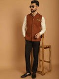 Even Apparels Pure Wool Nehru Jacket - Brown | Grocsy