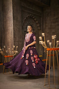 Purple Viscose Rayon Thread Embroidered Navratri Lehenga Choli with Dupatta - Raas | Grocsy