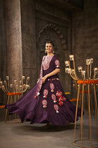 Purple Viscose Rayon Thread Embroidered Navratri Lehenga Choli with Dupatta - Raas | Grocsy