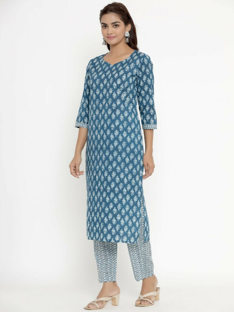 Miravan Women's Pure Cotton Straight Kurta And Palazzo Set | Grocsy