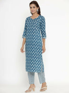 Miravan Women's Pure Cotton Straight Kurta And Palazzo Set | Grocsy